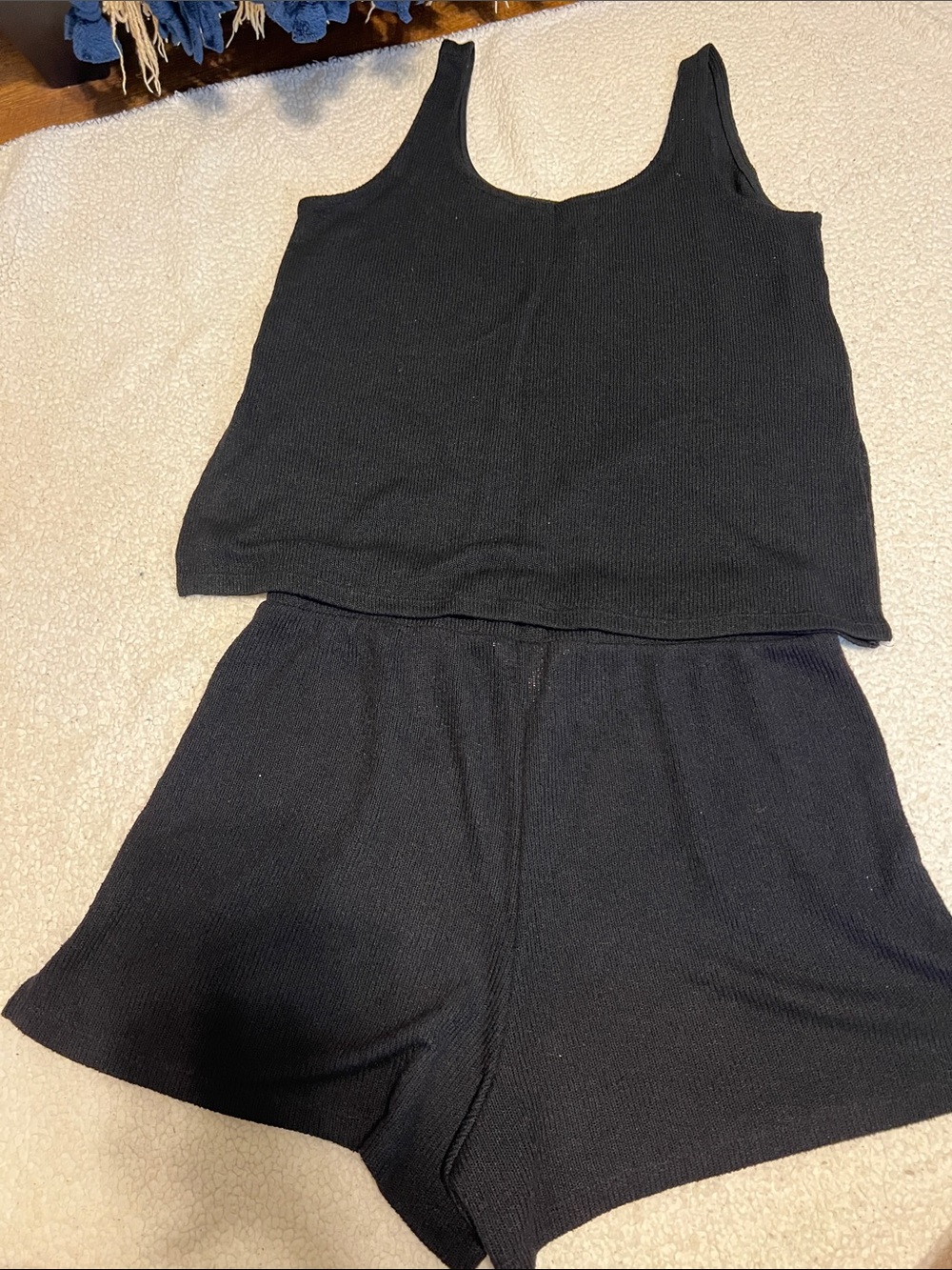 H&M Black Ribbed Tank Top & Lounge Shorts Set